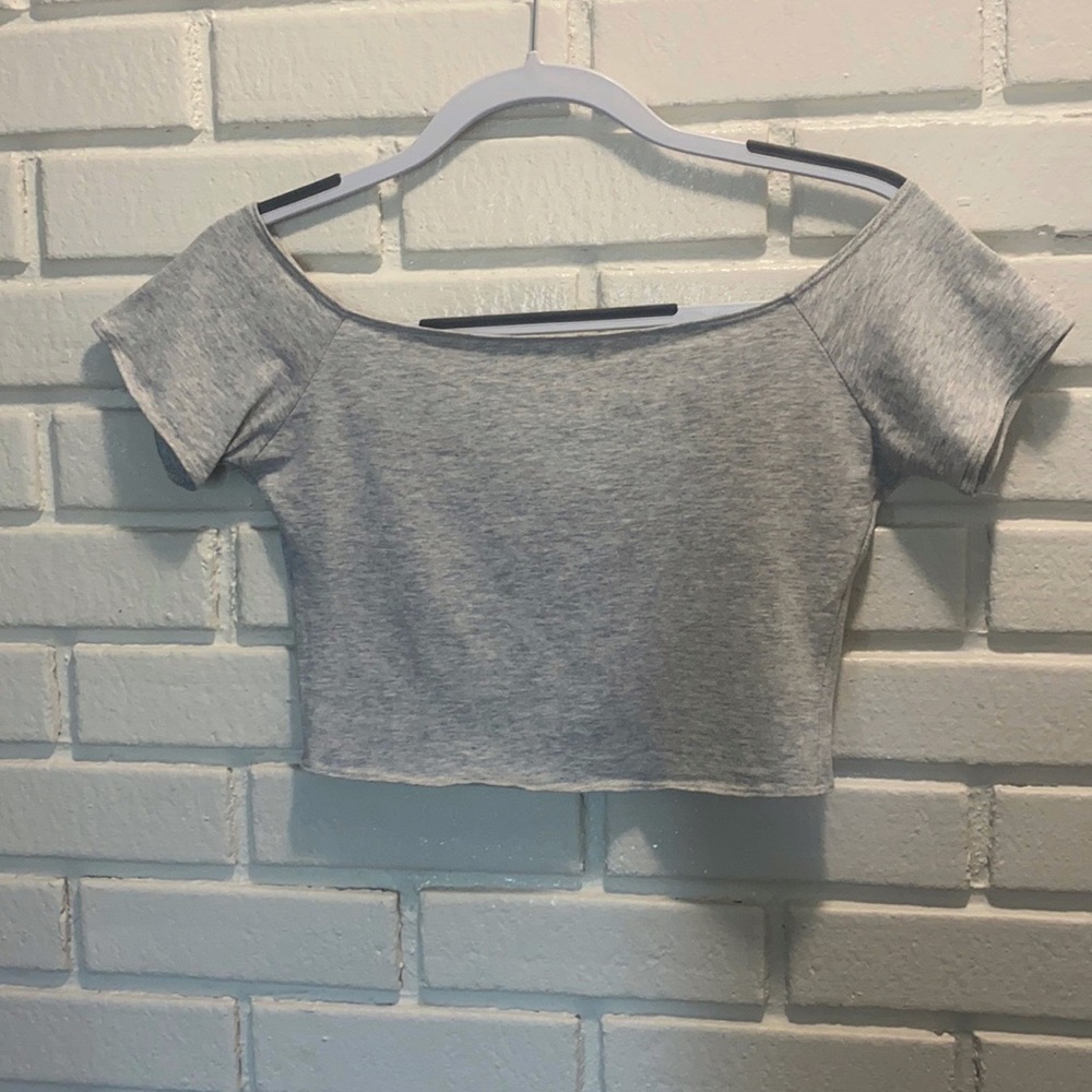 Hollister Off the Shoulder Grey Crop Top Medium